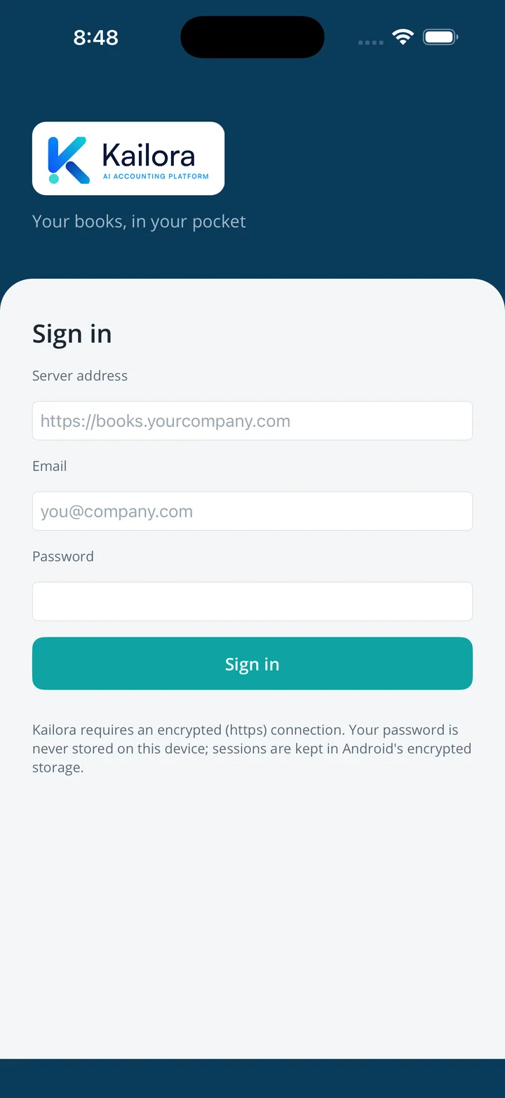 Kailora iOS app — login
