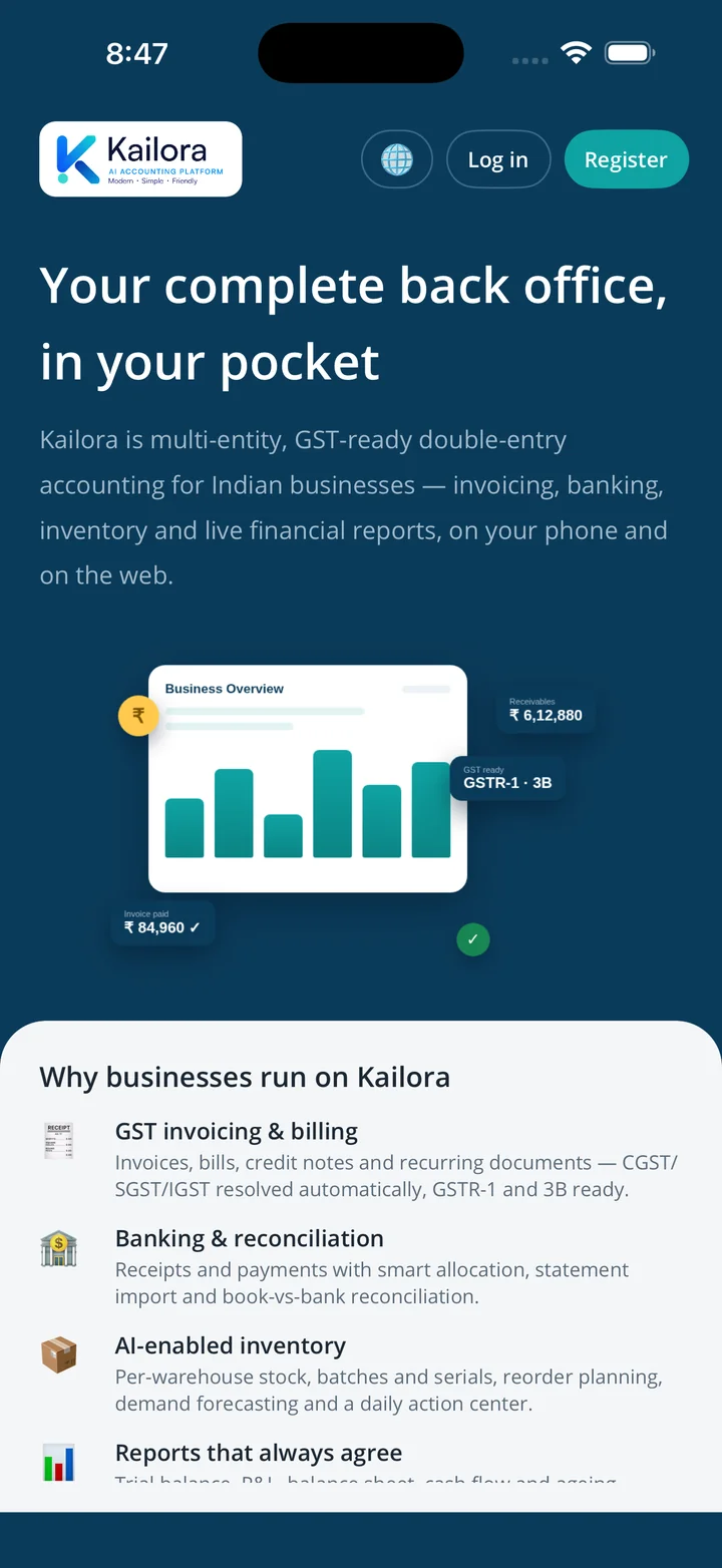 Kailora iOS app welcome screen
