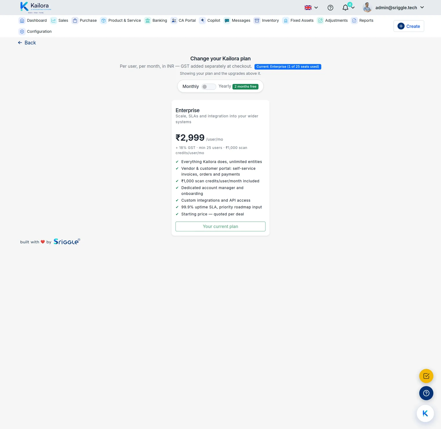 The live plan picker inside Kailora