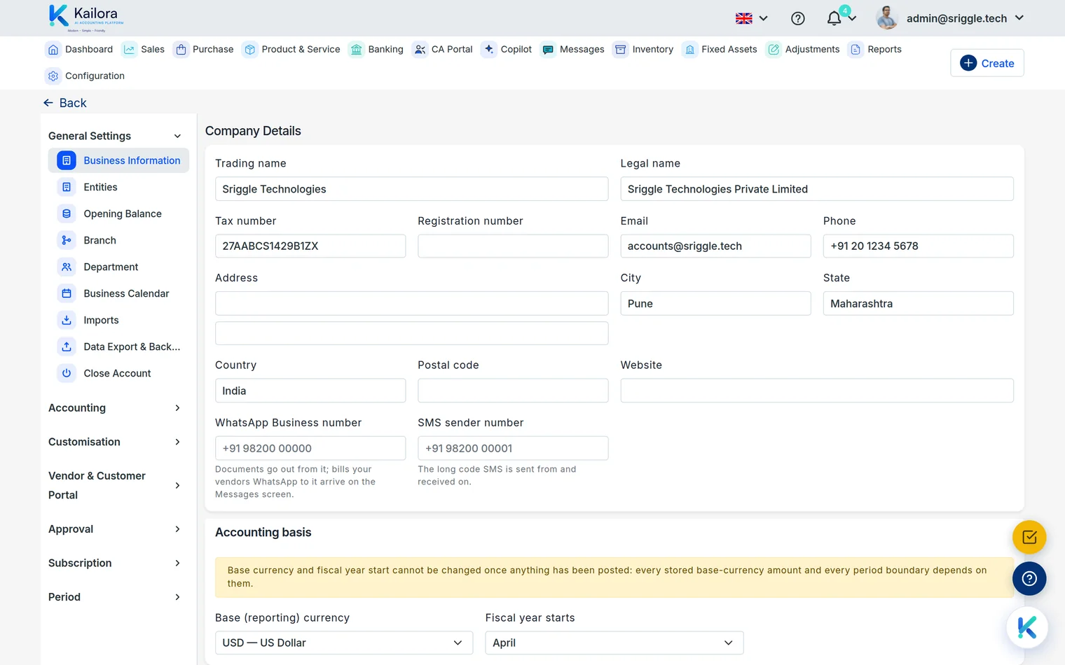 Company configuration